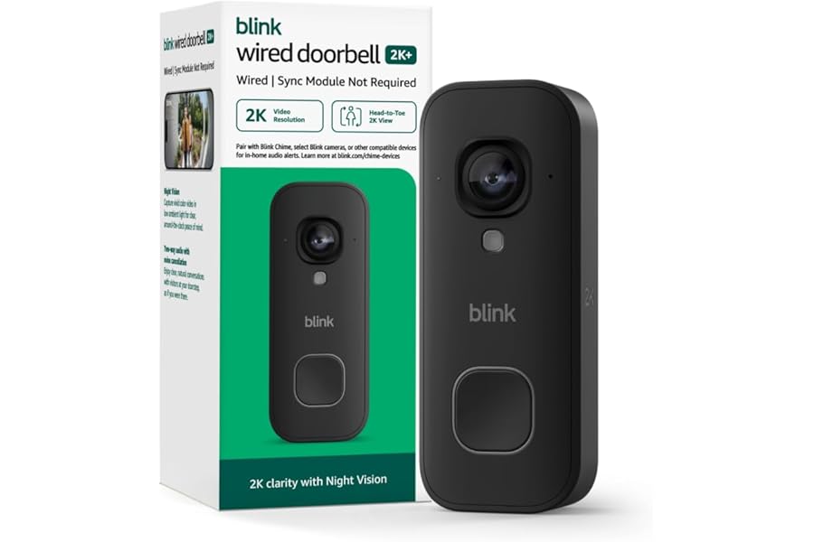 Blink Wired Doorbell 2K+ (newest model) — Head-to-Toe 2K video doorbell, continuous hardwired power, pair with Alexa or Blink Chime (sold separately) required for in-home alerts