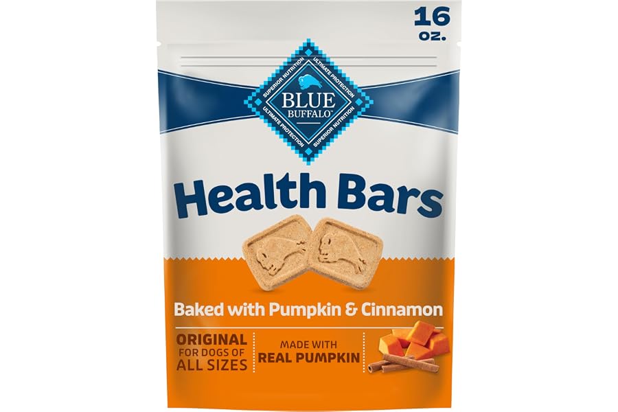 Blue Buffalo Health Bars Pumpkin & Cinnamon Dog Biscuits, 16 oz | Oven-Baked, Crunchy Texture, No Chicken By-Product, Corn, Wheat, or Soy