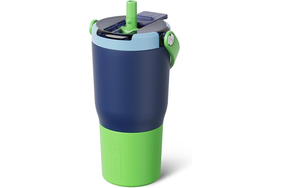 BrüMate Resa Flip 20oz Kids Travel Tumbler with Covered Flip Down Straw | 100% Leakproof Water Bottle | Insulated Stainless Steel | Cup Holder Friendly Silicone Base | 20oz (Neutron)