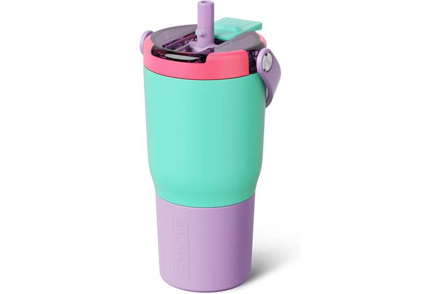 BrüMate Resa Flip 20oz Kids Travel Tumbler with Covered Flip Down Straw | 100% Leakproof Water Bottle | Insulated Stainless Steel | Cup Holder Friendly Silicone Base | 20oz (Stardust)