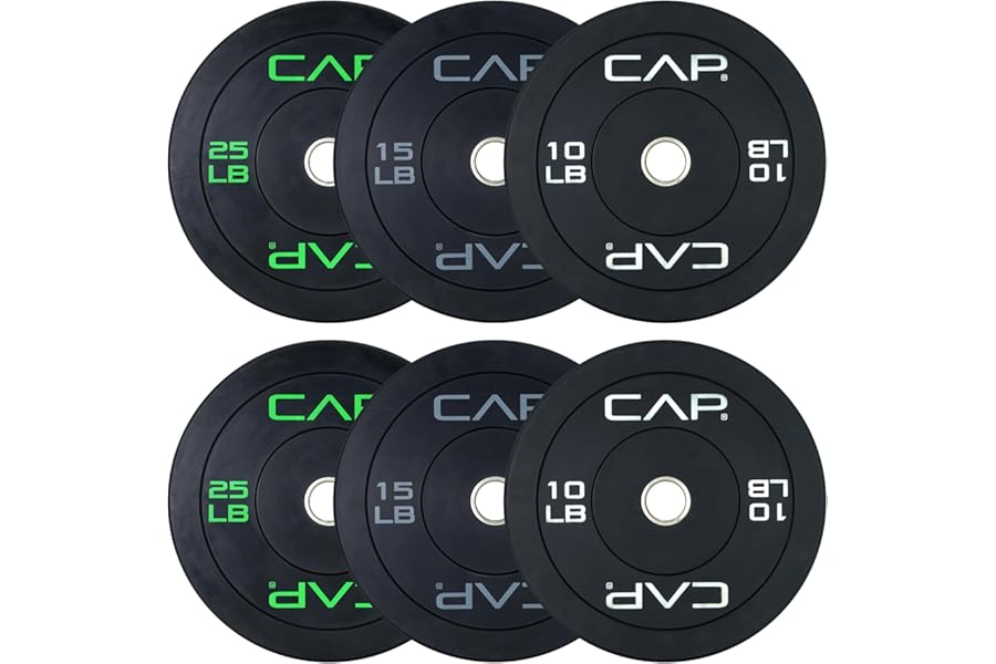 CAP 2-inch Olympic Bumper Plate Weight Set | 100-370 lbs | Multiple Colors | Storage Rack Optional