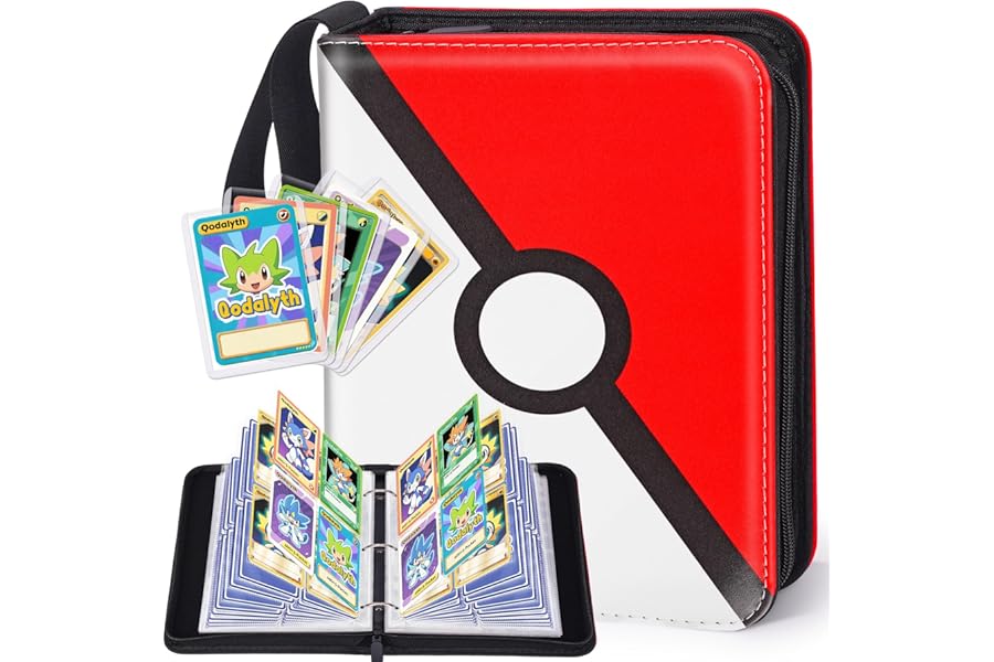 Card Binder – 4 Pocket Zipper Collection Album, Premium PU Holder, Double-Sided Display for 400 Cards, Includes 5 Hard Plastic Sleeves for Game Cards, Sports Cards