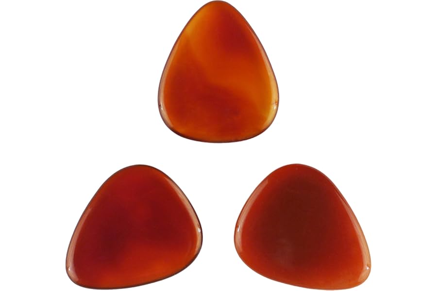Carnelian Stone Guitar Or Bass Pick - 3.0 mm Ultra Heavy Gauge - 351 Shape - Specialty Handmade Gemstone Exotic Plectrum - 3 Pack