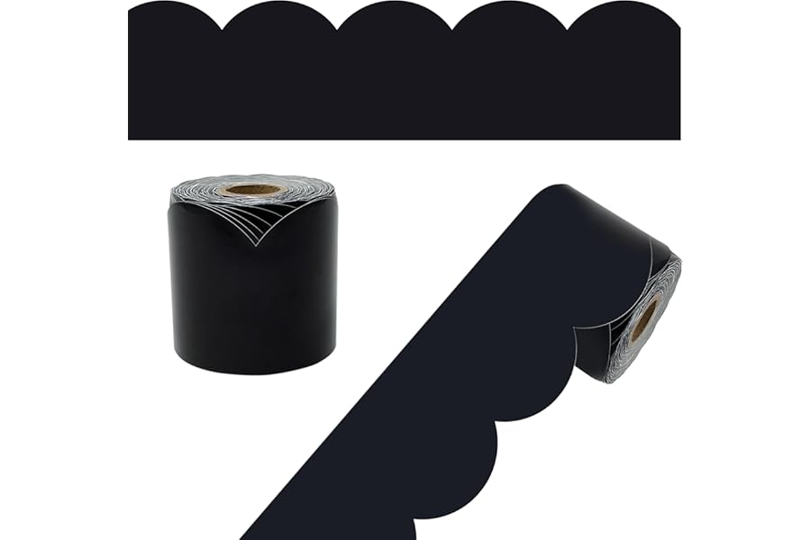 Carson Dellosa Black Bulletin Board Border Roll for Classroom Decor, 65Ft | 1 Roll of Scalloped Trim for Rolling Whiteboard, Cork and Posterboard, Party, Office Decorations, and Classroom Decor