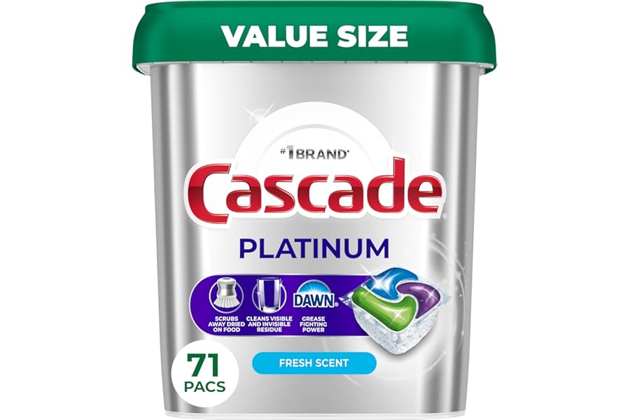 Cascade Platinum Dishwasher Pods, Dishwasher Detergent, Dish Detergent Soap, Fresh, 71 count
