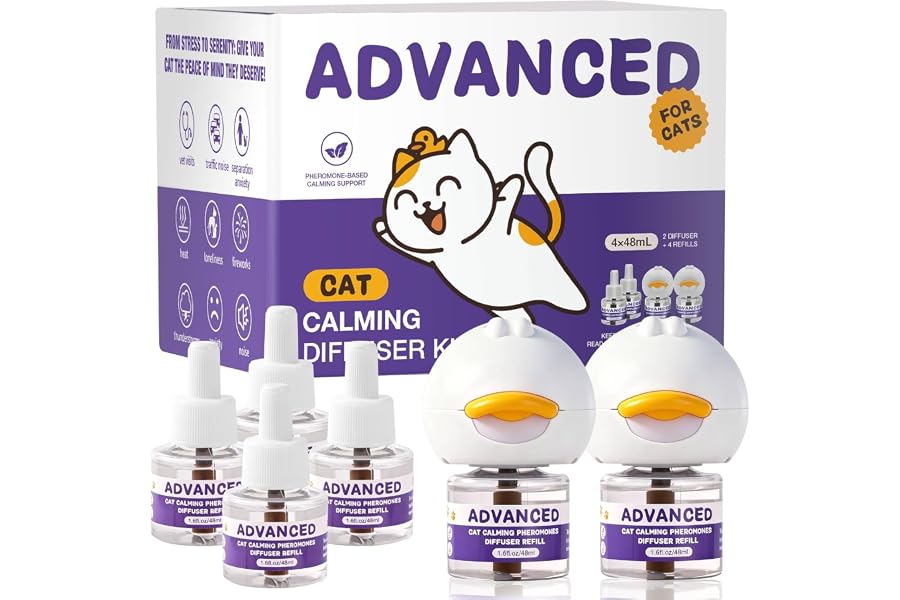 Cat Calming Diffuser Kit with 2 Diffusers & 4 Refills (48mL Each), Cat Pheromones Calming Diffuser for Cat Anxiety Relief, St