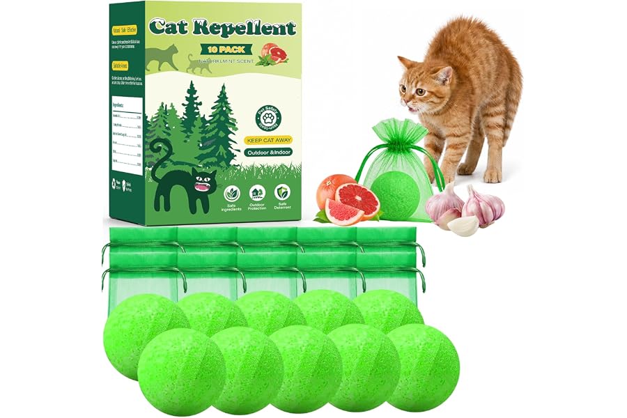 Cat Repellent Outdoor Keep Cats Away, 10 Pack Cat Deterrent Balls | Cat Repellent Balls with Natural Peppermint Oil, Keep Cats Out of Lawn, Garden, Furniture, Mulch