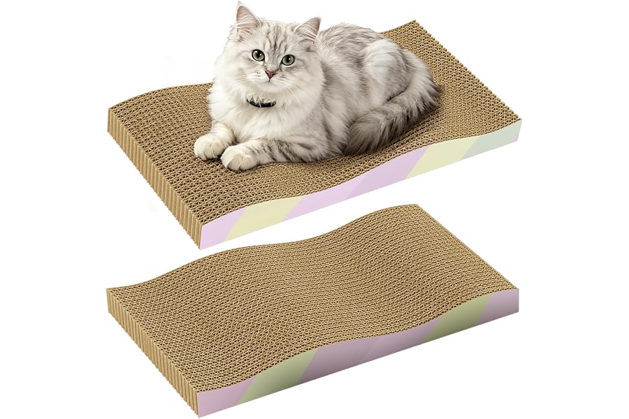 Cat Scratching Board 2-Pack, Reversible Cat Scratcher Pad, Large | Odor-free,Double-sided use,Wave shape,Sturdy,Extra Large,Custom corrugated board,2 Count,cat toys