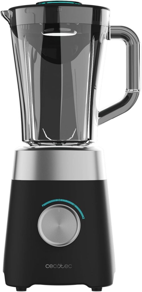 Cecotec Batidora de Vaso con Jarra de 1,5L Power Black Titanium 1300MAX B Pro. 1300W Potencia Máxima, 20000RPM, Cuchillas 4 Hojas de Titanio, 2 Velocidades + Función Pulse, Pica Hielo Fácil
