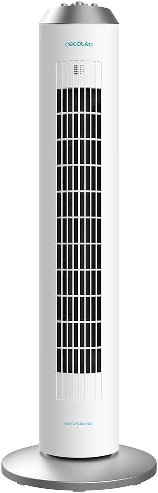 Cecotec Ventilador de Torre con Temporizador EnergySilence 8090 Skyline. 60 W, 33'' (84 cm) de Altura, Oscilación, Motor de Cobre, Control Mecánico, 3 Velocidades, Blanco