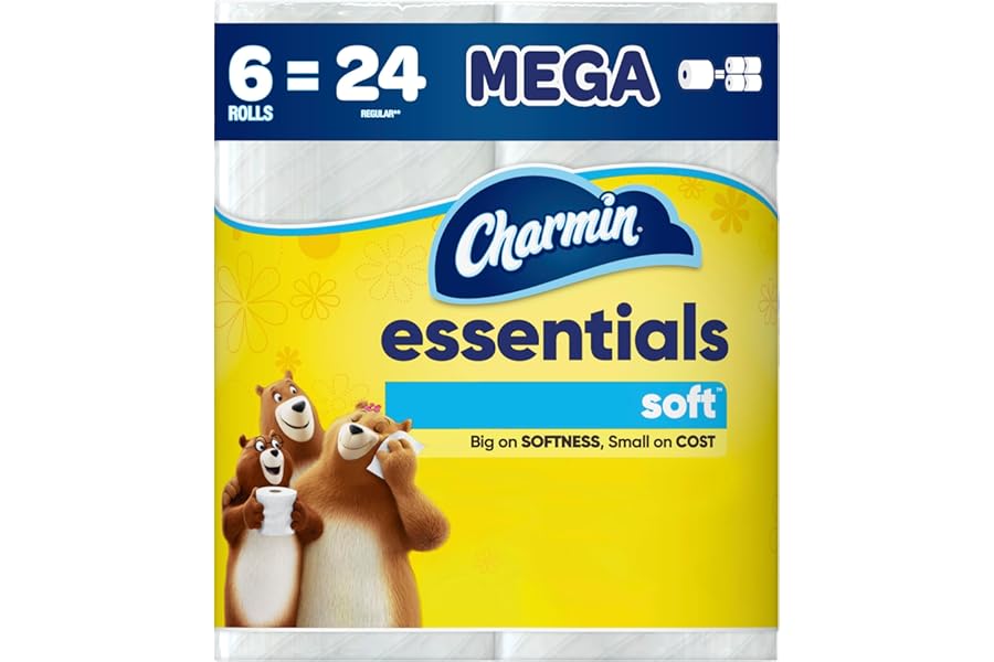 Charmin Essentials Soft Toilet Paper 6 Mega Rolls, 330 sheets per roll