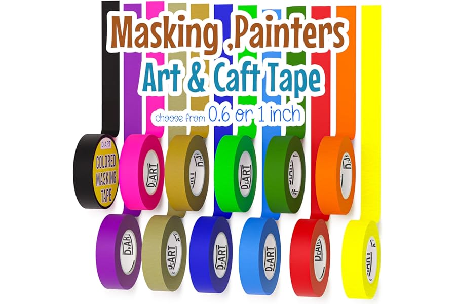 Colored Masking Tape Painters Tape 12 or 8 Pack 1 inch or 0.6 Inches Kids Arts Craft Supplies Coding Whiteboard Dry Erase Board Tape Thin Paper Tape Paint Tape No Residue Easy Removal DIY Crafts Arts