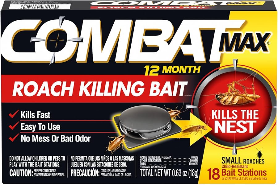 Combat Max 12 Month Roach Killing Bait, Small Roaches, Kill Nest, 18 Count | Child-resistant, fast-acting fipronil formula, nest destroyer, mess-free, no vapor, fumes or odor, kills entire infestation