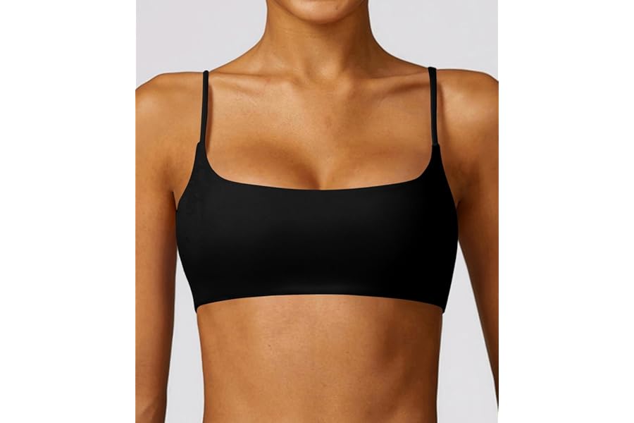 Comper Women's Sports Bra with Thin Straps Stretchy Wirefree Workout Bras Lightweight Workouts Bralette with Removable Pads