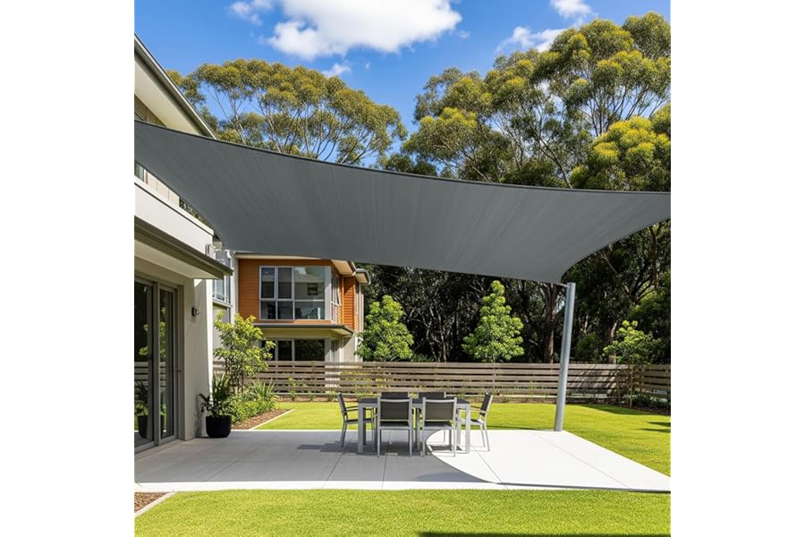 Cool Area Sun Shade Sail for Patio Backyard, Rectangle 12x16ft, Dark Grey | 95% UV Protection. 85%-90% Shading Rate. Permeable Shade Fabic. Customizable Sizes. Included Ropes.