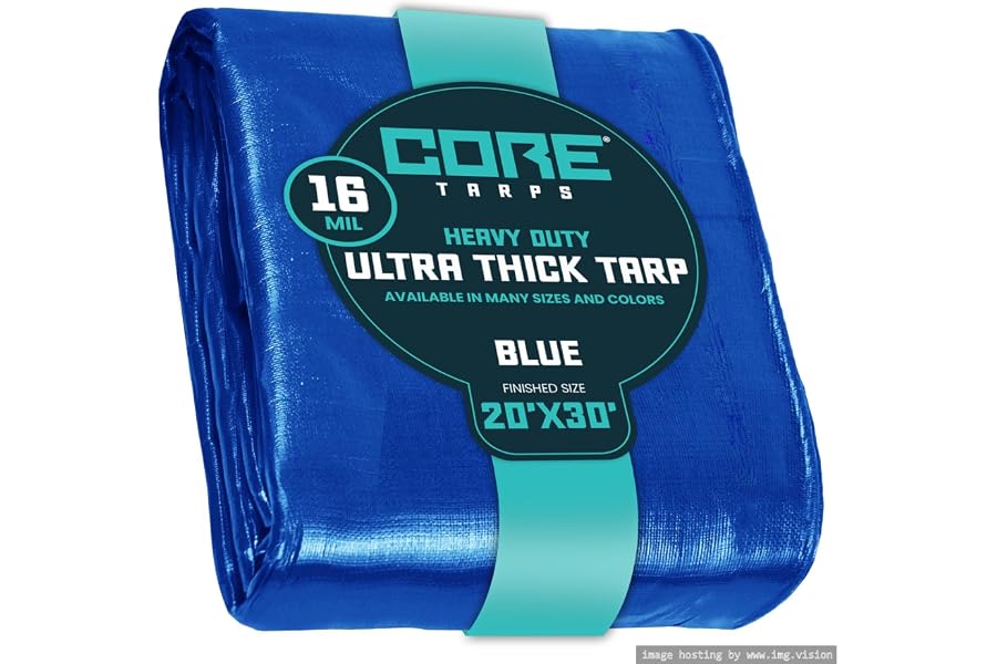Core Tarps Extra Heavy Duty 16 Mil Tarp Cover, Waterproof, UV Resistant, Rip and Tear Proof, Poly Tarpaulin with Reinforced Edges for Roof, Patio, Pool, Boat (Blue 20′ X 30′)