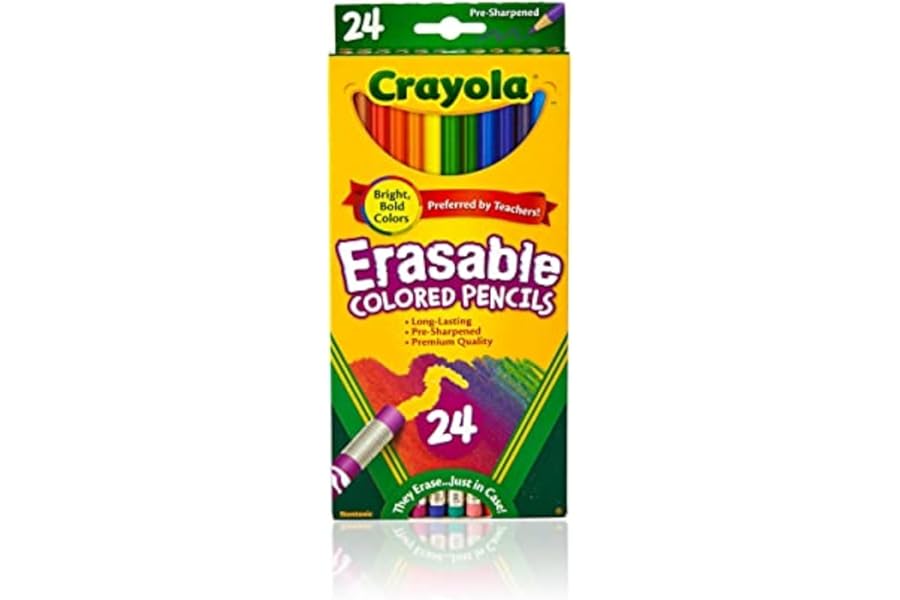 Crayola Erasable Colored Pencils (24ct), Kids Coloring Pencils for Coloring Books, Assorted Colors, Arts & Crafts Supplies, Gifts, Ages 6, 7, 8