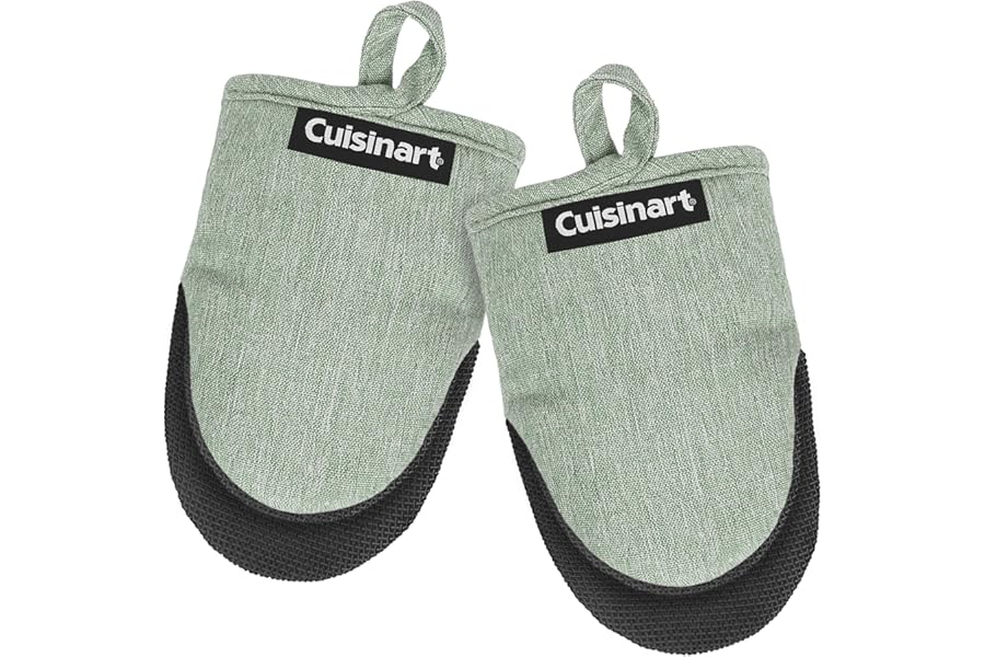 Cuisinart Mini Oven Mitts – 5.5” x 7” Heat-Resistant Kitchen Mitts for Oven with Non-Slip Neoprene Palm, Cotton Filling, and Fabric Loop – Durable Oven Mitt Set for Cooking & Baking (Chambray)