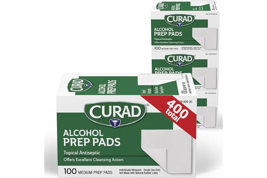 Curad, Alcohol Prep Pads, Medium Isopropyl Alcohol Wipes Individually Wrapped, 400 Count