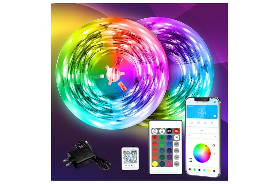 DAYBETTER LED Strip Lights 130ft Lights Strip for Bedroom, Desk, Indoor Room Bedroom Birthday Gifts RGB Decor with Remote and 24V Power Supply