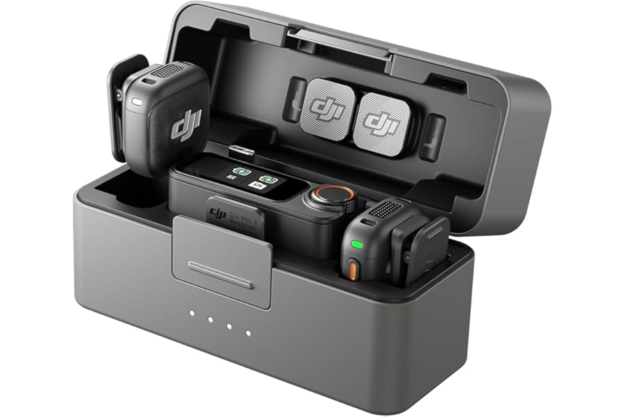 DJI Mic 3 (2 TX + 1 RX + Charging Case), Wireless Microphone | Mini Mic for iPhone/Camera/Android, Ultralight, Adaptive Gain Control, Dual Band Anti-Interference, 28h Use, Vlog
