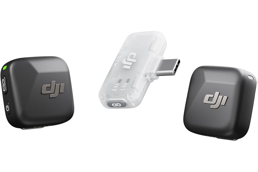 DJI Mic Mini (2 TX + 1 Mobile RX), Ultralight, Active Noise Cancelling | Wireless Lavalier Microphone for iPhone 17/16/15 & Android/PC/Tablet, Plug-and-Play, 300m Transmission, Youtube, Vlog