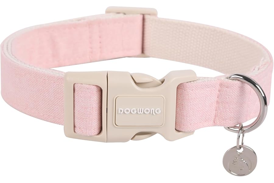 DOGWONG Cotton Hemp Pink Dog Collar Adjustable Soft Natural Fabric Pet Collar Cute Wedding Puppy Necklace for Small Medium Large Dogs