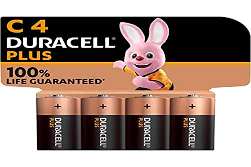 DURACELL Plus C Alkaline batterijen, 4 Stuks, 1.5V, LR14 | 100% Levensduurgarantie - Voor Speelgoed, Zaklampen, Radio's - 0% Plastic Verpakking - 10 Jaar Te Bewaren