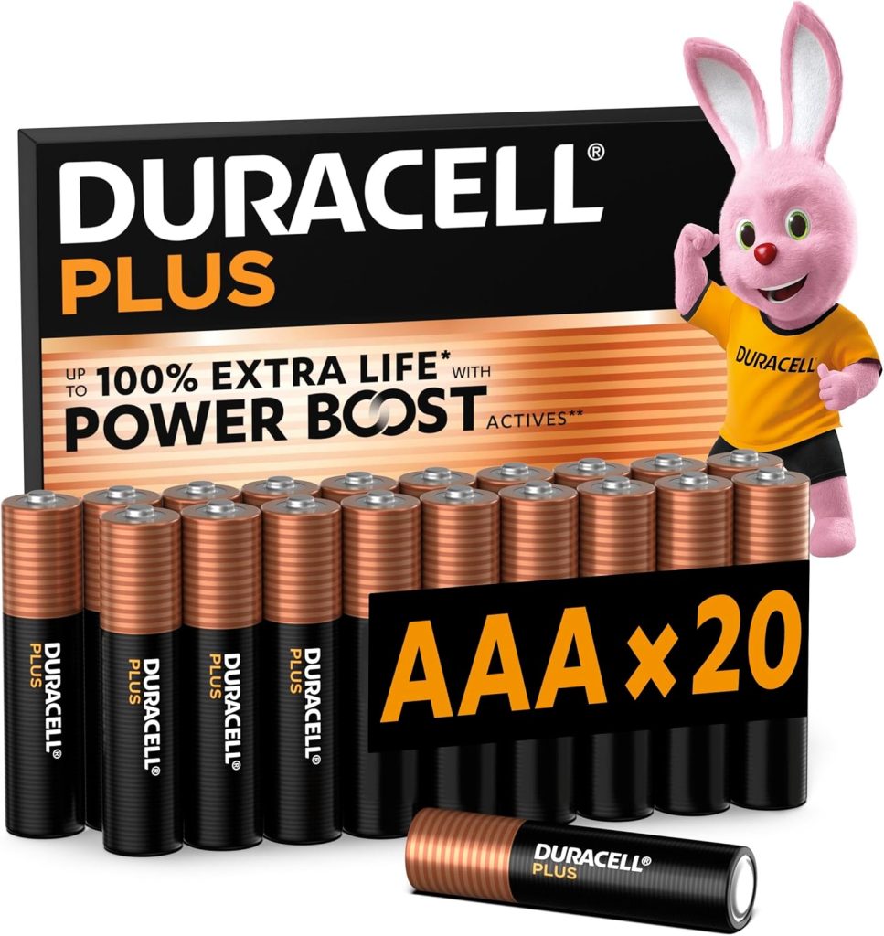 DURACELL Plus Pilas AAA (Paquete de 20) – Pilas alcalinas 1,5 V–hasta un 100% de duración Extra con Activos Power Boost–Fiabilidad para Dispositivos cotidianos–Envase con 0% de plástico–MN2400 | Dura hasta un 100% más - Ingredientes Power Boost - Controladores de videojuegos, cámaras digitales - 100% reciclables
