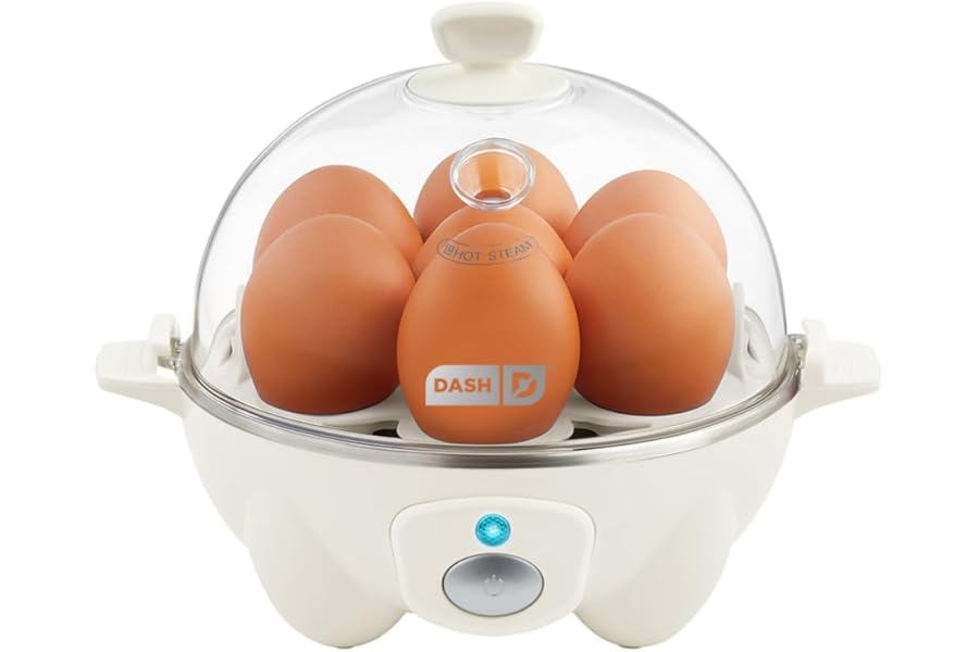 Dash Rapid Egg Cooker, 7 Hard Boiled Eggs, Cream | Electric Egg Poacher, Boiler, Steamer & Omelette Maker Machine, Soft or Poached Eggs for Breakfast, Auto Shut-Off, BPA-Free