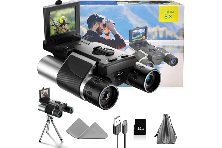 Digital Binoculars with Camera - 8X Digital Zoom, 2" LCD Display 40MP Camera 2.5K Videos Ideal for Concerts, Bird Watching, and Outdoor Adventures with 32GB SD Card - S555