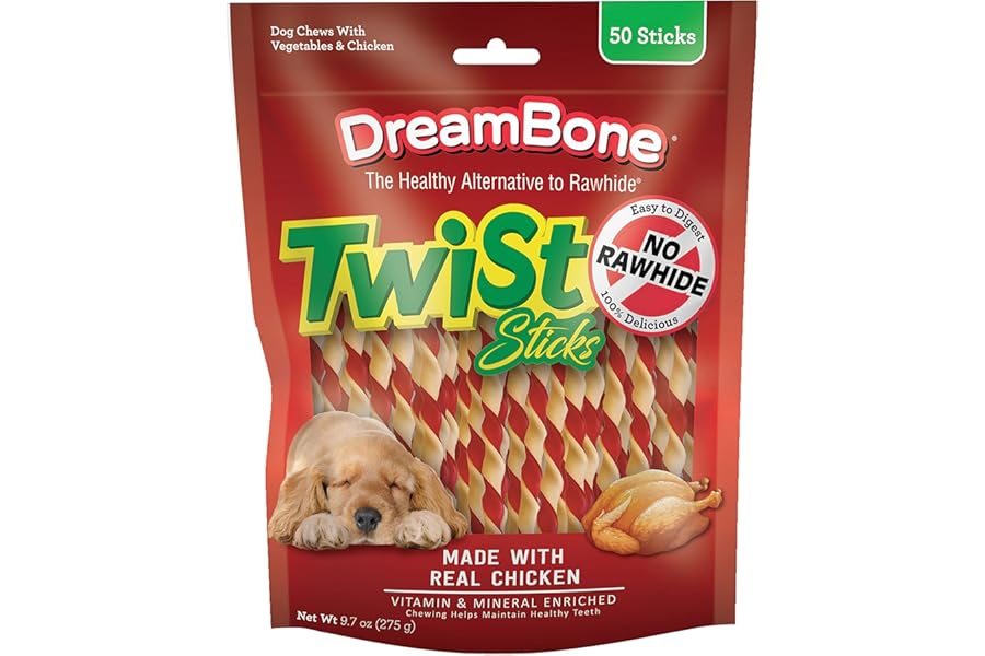 DreamBone Twist Sticks Chews for Dogs, Treat Your Dog to Easy-to-Digest Rawhide-Free Chews Made with Real Vegetables and Chicken, 50 Count