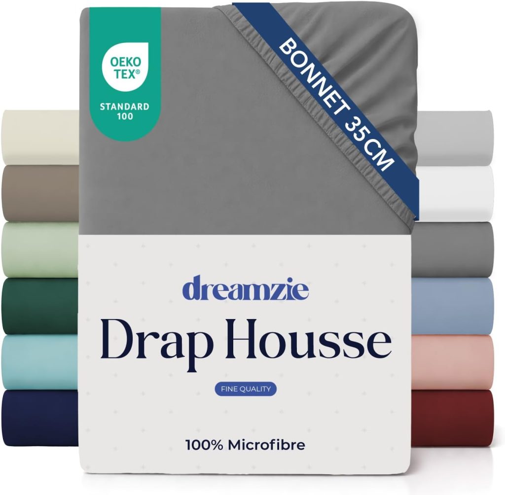 Dreamzie Drap Housse 140x190/200 Bonnet 35 cm pour Matelas Épais - 100% Microfibre - Anthracite, Certifié sans Produits Chimiques (Oeko TEX), Drap Housse avec Élastique Complet