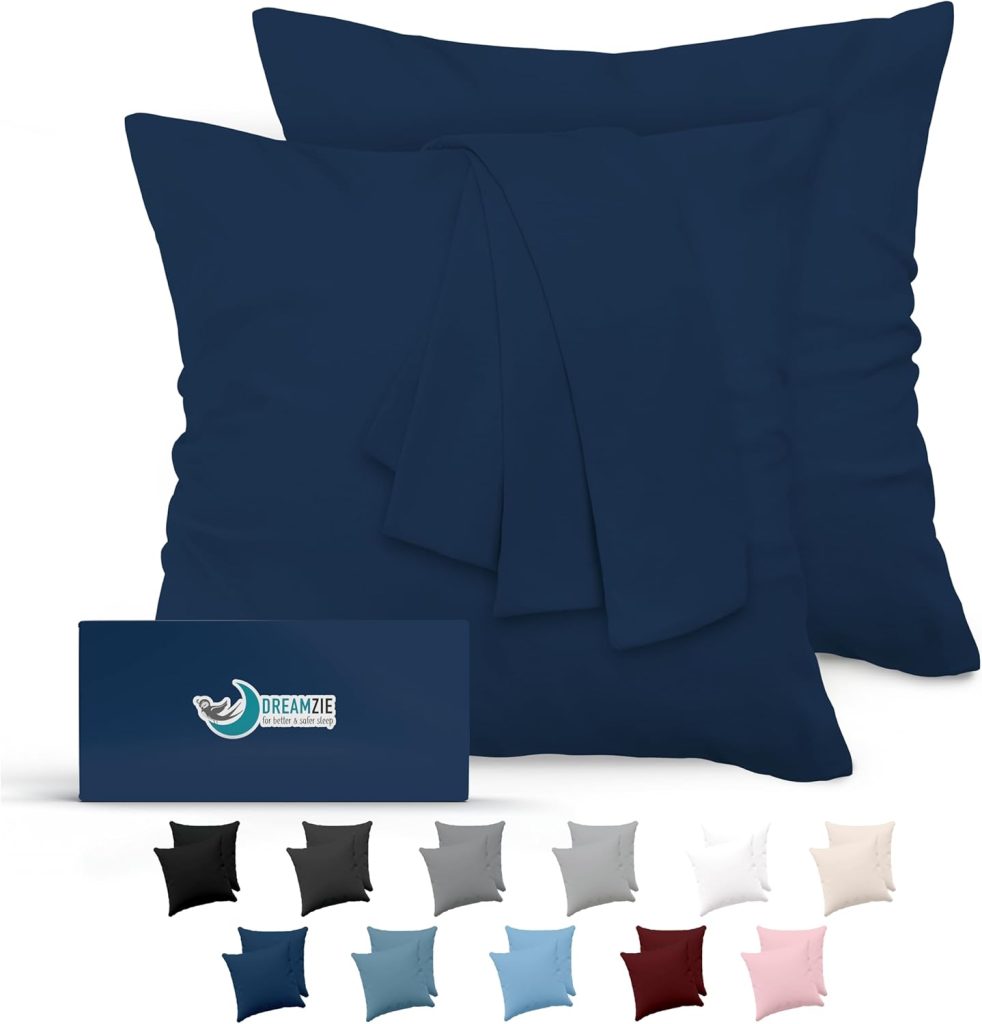 Dreamzie Taie Oreiller 65x65 Lot de 2 en Microfibre Certifiée Oeko-Tex - Housse de Coussin 65x65 Douce Et Brossée, Toucher Peau de Pêche - Bleu Foncé