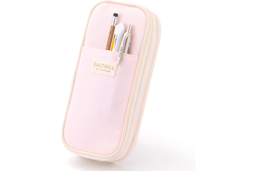 EASTHILL Big Capacity Pencil Case Large Pencil Pouch Stationery Pen Bag for Teen Girls-Pink