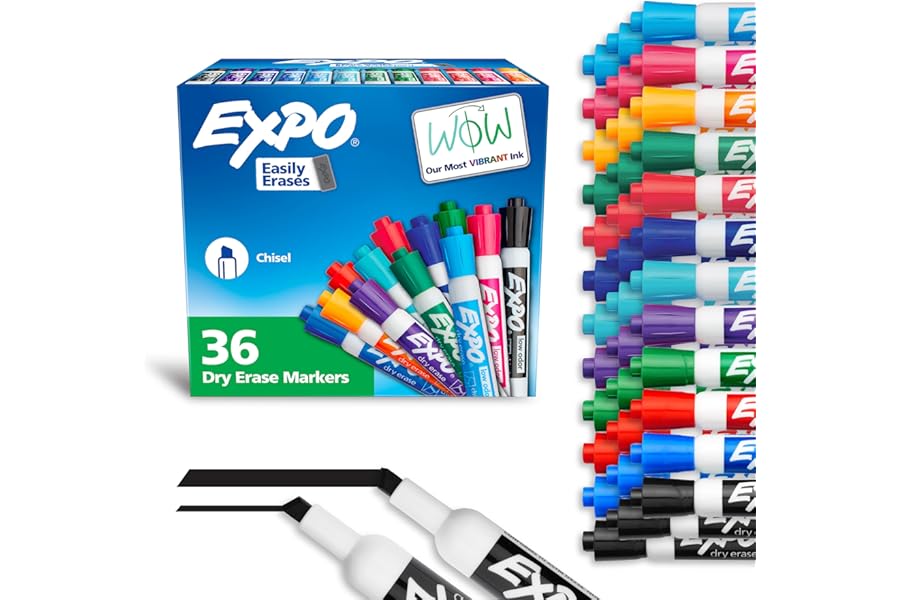 EXPO Dry Erase Markers, Low Odor Ink, Assorted Fashion Colors, Chisel Tip, 36 Count - Easily Erases, Ideal for Classroom, Home, Office, Back to School, Teacher Supplies