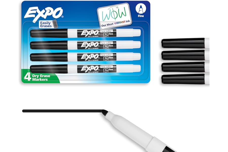 EXPO Low Odor Dry Erase Markers, Fine Tip, Black, 4 Count - Home Organization, Study Supplies