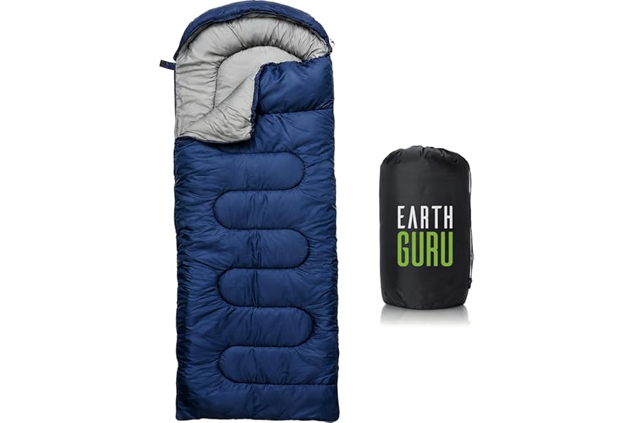 Earth Guru Sleeping Bags for Adults Cold Weather & Warm - Backpacking Camping Sleeping Bag for Kids 10-12, Girls, Boys - Ligh