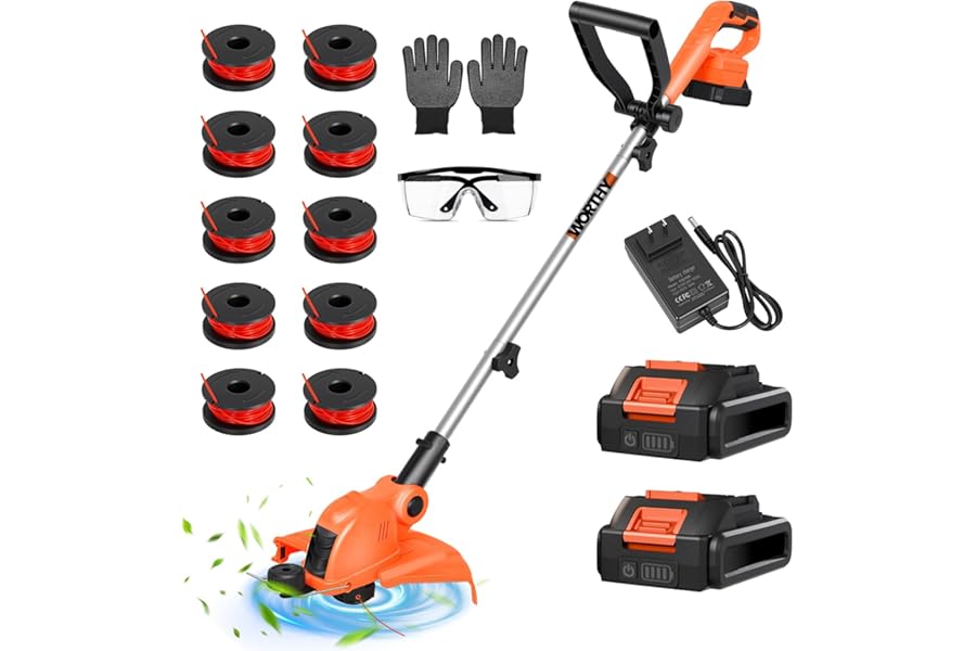 Electric Weed Wacker Cordless Battery Powered String Trimmer Weed Whacker | 21V Grass Trimmer with 2× 2.0Ah Batteries Weedwacker 12" - Low Noise Ergonomic User Friendly Lawn Tool for Small Yard