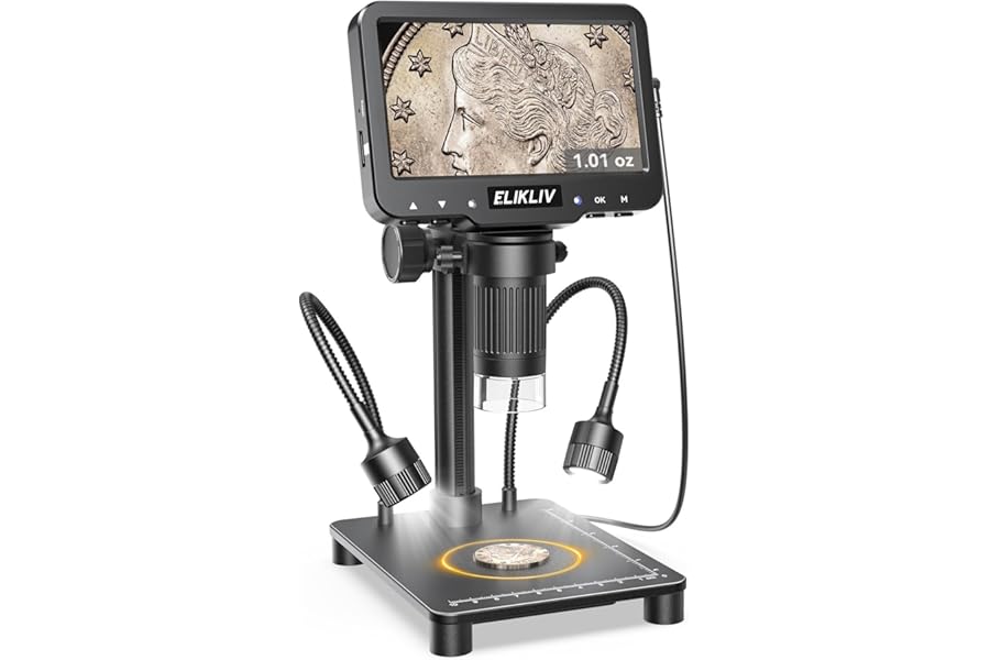 Elikliv Microscope with Weighing Scale, Digital Magnifier for Error Coins, Jewelry Magnifying Glass with Lights, 4.3" LCD Screen 12MP Camera 1080P Video USB PC View for Adults Collectors Supplies