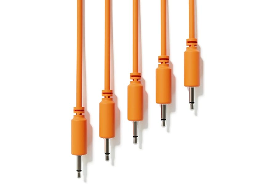 ExcelValley - 5-Pack - Mono Modular Patch Cables - TS 3.5mm 1/8" Eurorack Synthesizer [Orange | 45 cm - 17.72"]