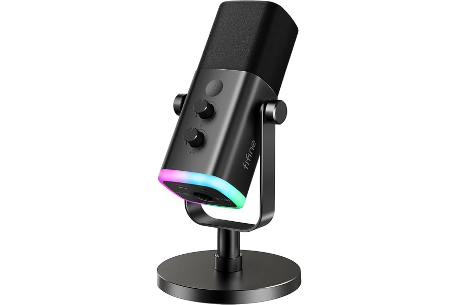 FIFINE AmpliGame AM8 USB/XLR Dynamic Microphone for Gaming Streaming | Podcast Mic with RGB Light, Mute Button, Headphones Jack, Desktop Stand, for Vocal Recording Singing YouTube