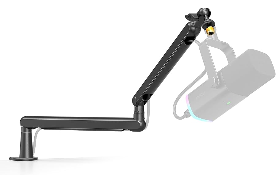 FIFINE Microphone Boom Arm, Low Profile Adjustable Stick Microphone Arm Stand with Desk Mount Clamp, Screw Adapter, Cable Man