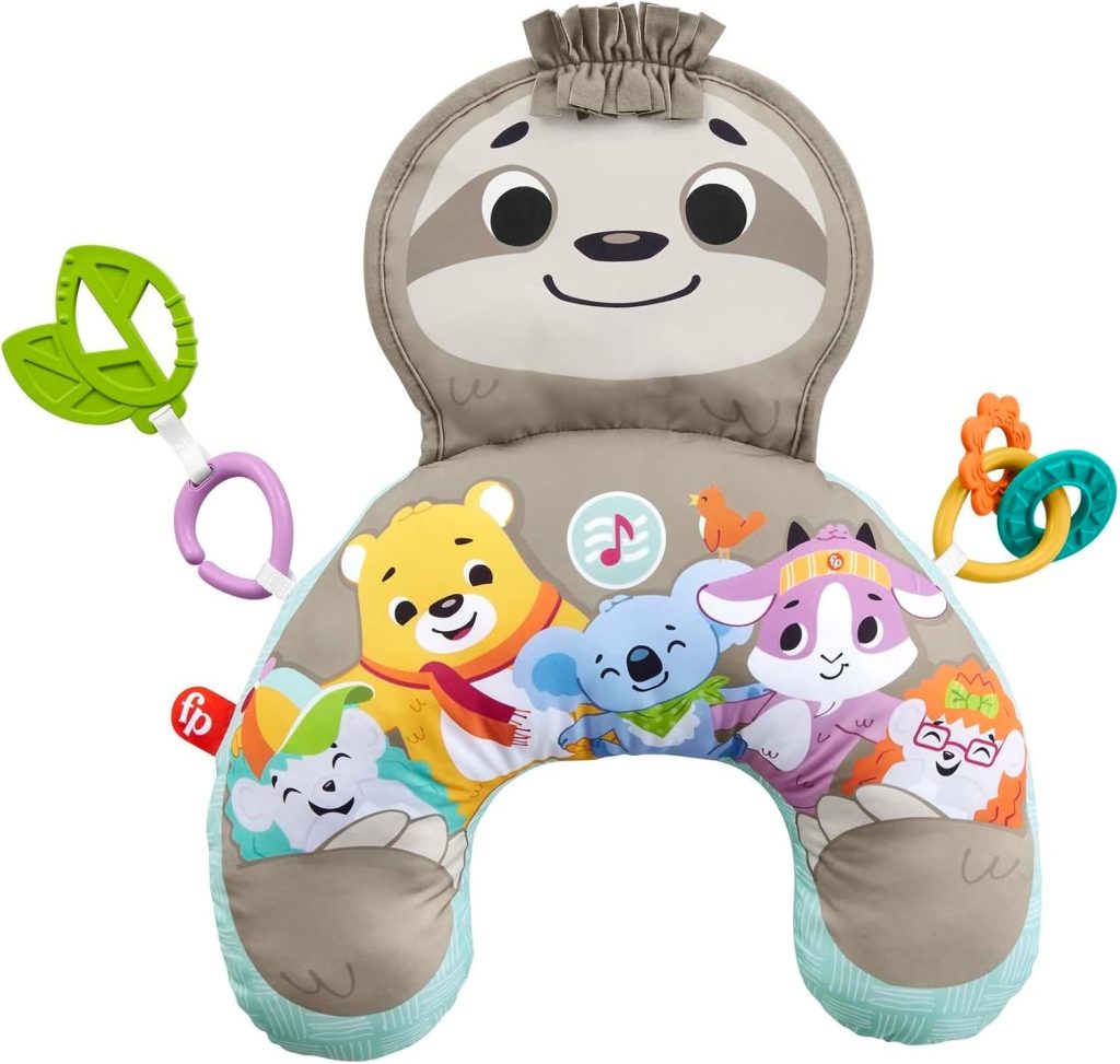 Fisher-Price Mon Coussin d’Éveil Musical Paresseux Tout Rond, avec Musique et Vibrations pour Aider bébé à Jouer sur Le Ventre, dès la Naissance, GRR01