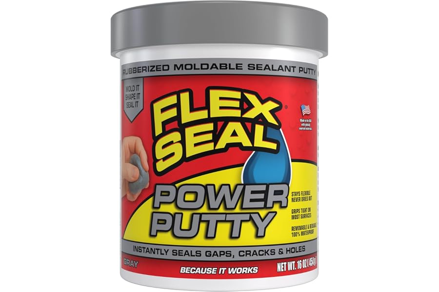 Flex Seal Power Putty, Moldable Waterproof Rubberized Sealant, Instantly Fills Gaps, Cracks, or Holes, Removable Reusable, Works Underwater, Pipes, Marine, Auto, RV, Metal, Plastic, Wood, Gray 16 oz
