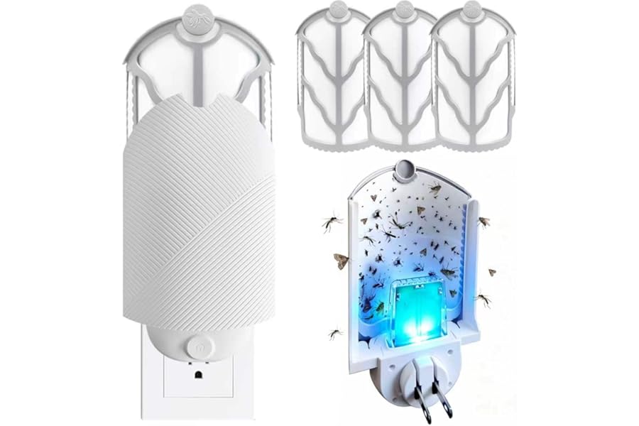 Flying Insect Trap (1 Starter & 3 Refill Cartridges), Plug-in Fly Trap for Home, Kitchen, Living Room – UV Light Indoor Bug Catcher for Gnats, Fruit Flies, Mosquitoes, and Moths