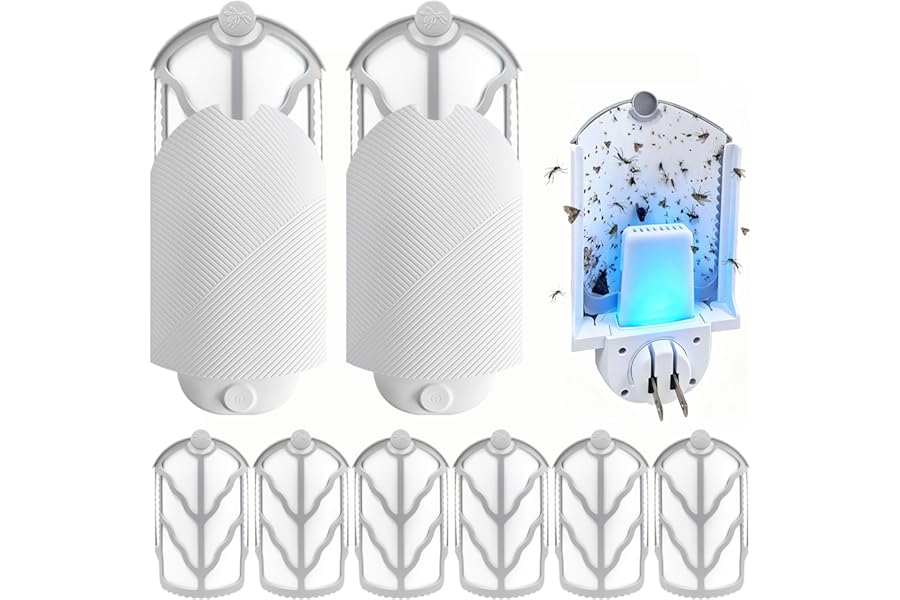 Flying Insect Trap for Indoor Use (2 Starters & 6 Refill Cartridges), UV Light Bug Catcher for Fruit Flies, Gnats & Small Flying Pests, Silent, No-Zap, Mess-Free