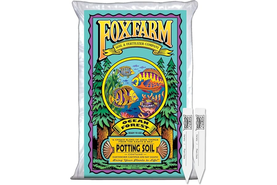 FoxFarm Ocean Forest Potting Soil with 2 Plant Tags, 1.5 cu ft – Light, Aerated Texture – for All Container Plants