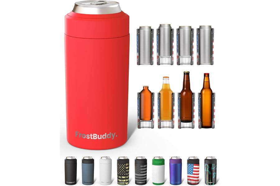 Frost Buddy Universal Can Cooler - Fits Slim Cans, 12 & 16oz (Red) | 20x colder, cold up to 24 hrs | Sleek, lightweight design | Premium build quality