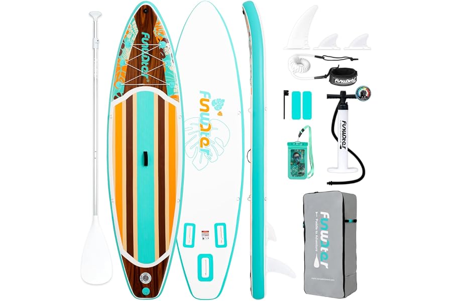 FunWater 11'/10'6" Inflatable Stand Up Paddle Board with Premium SUP Paddleboard Accessories, Wide Stable Anti-Slip EVA Deck,Paddle Boards for Adults & Youth of All Skill Levels